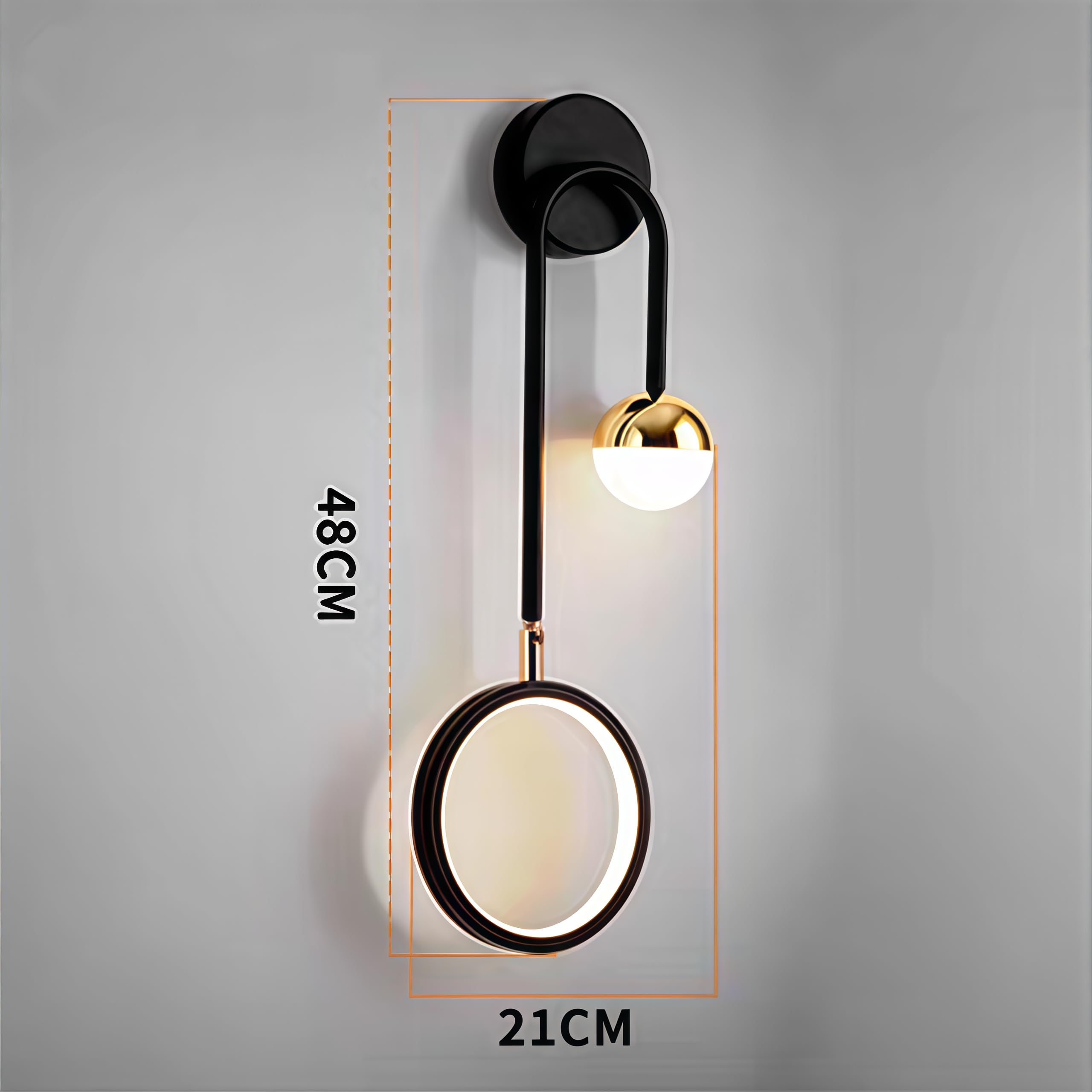 LED Wandbeleuchtung Energieeinsparung Effizientes Nachtlicht Moderne Einfachheit (Black, Black)