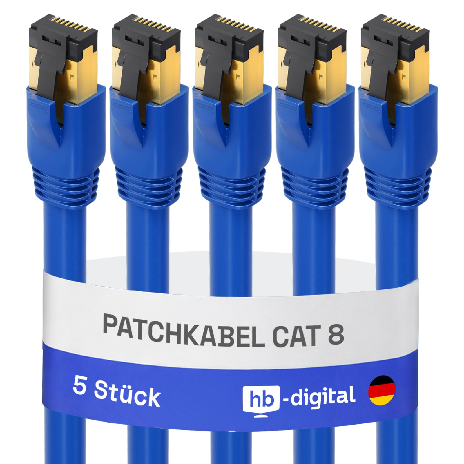 HB-DIGITAL 5 Stück 10m CAT 8 LAN Kabel Netzwerkkabel Patchkabel AWG 24 S/FTP LSZH 40Gbps 2000MHz - GHMT Zertifiziert - reines Kupfer mit vergoldete RJ45 Stecker für Switch, Router, Modem, PC - Blau