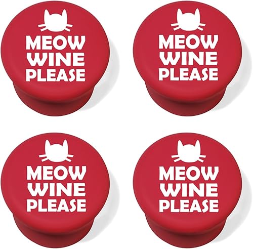 Miniatura 4 de Tapón de silicona para botellas de vino y bebidas, juego de 4 divertidos Cat Meow Wine Please (negro)