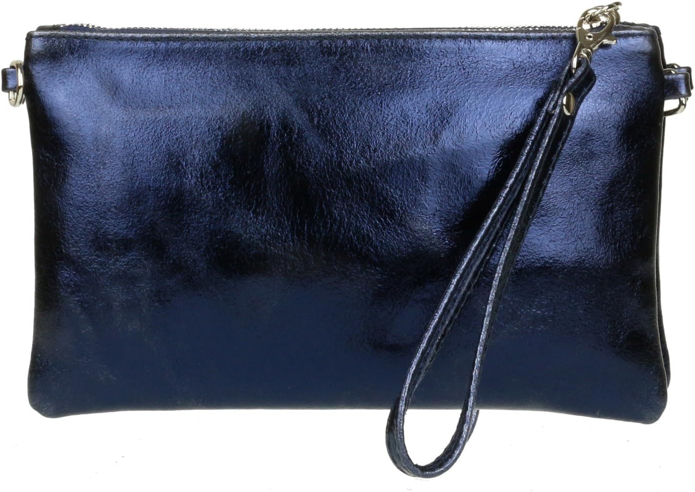Girly Handbags Womens Genuine Italian Metallic Leather Clutch Bag Purse Wristlet Wallet Cell Phone Bag with Wrist Strap Ladies Handbag