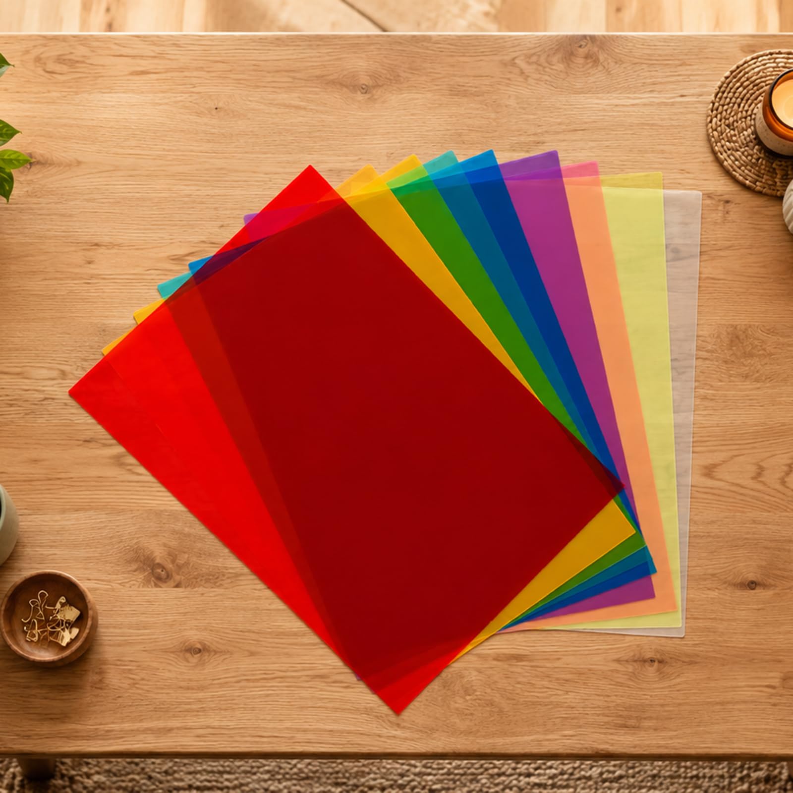 9er Set A2 transparente PVC-Kunststoffplatten, mehrfarbig, Rot Gelb Blau Grün Violett Orange Rosa, fluoreszierendes Gelb, für DIY-Projekte, Kunst, Bastelarbeiten, Film, Lehrmittel