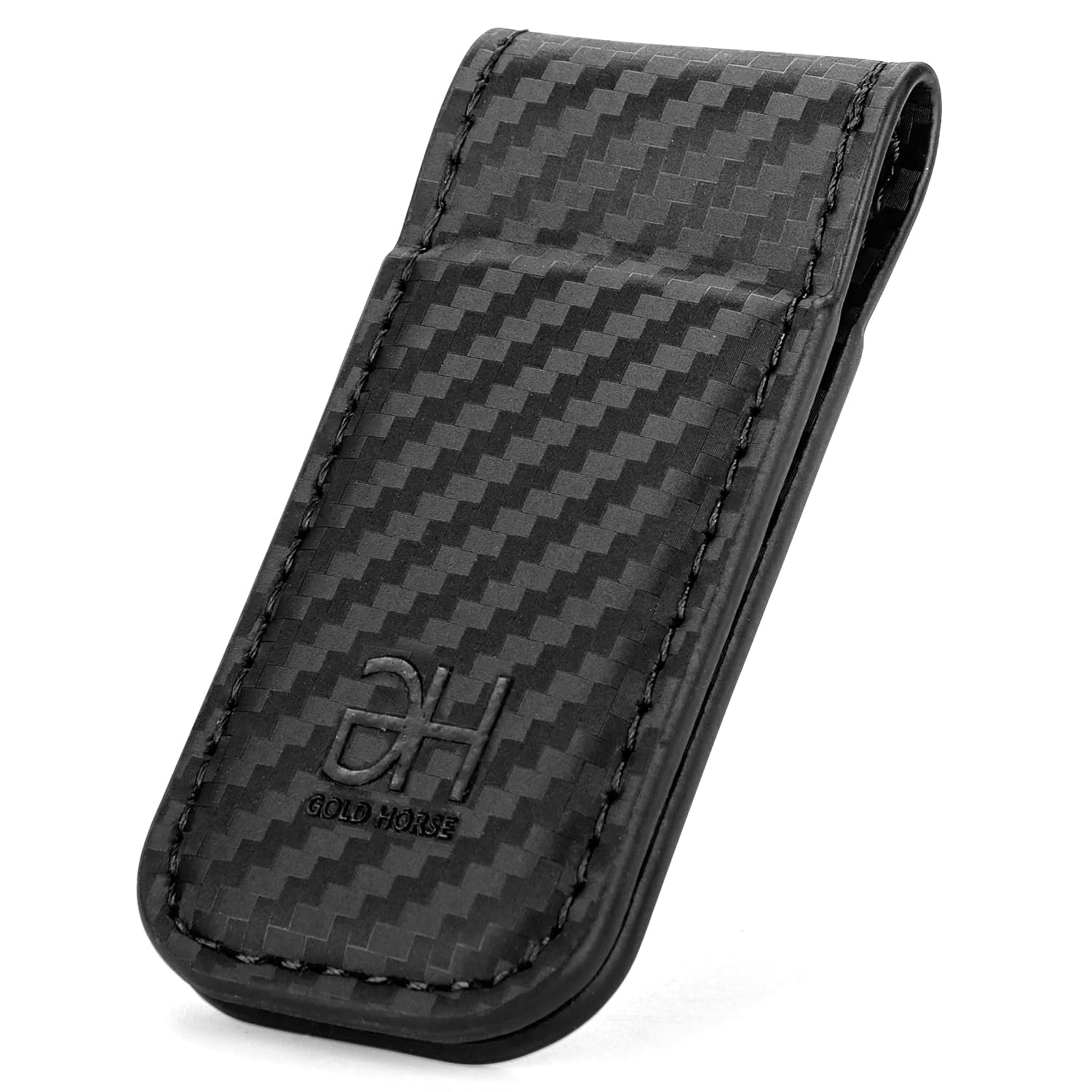 GH GOLD HORSE Slim Magnetic Money Clip Genuine Leather Business Card Holder for Men (CB-Black)