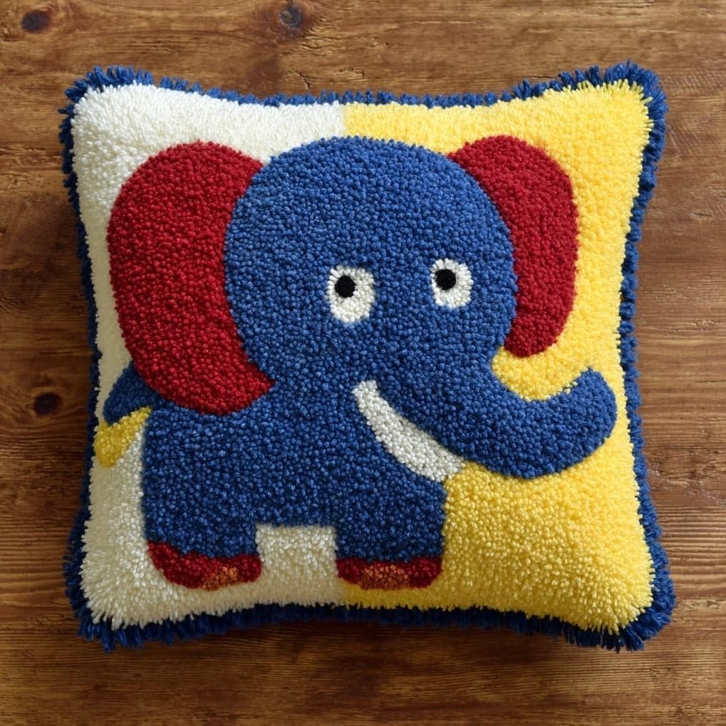 AxiangziK Latch Hook Pillow Kit 17x17in,Cartoon Elephant