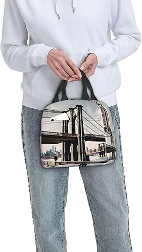 Miniatura 9 de Lonchera de trabajo, bolsa de almuerzo de viaje de Brooklyn Bridge para mujeres y hombres, contenedor de almuerzo aislado reutilizable de gran