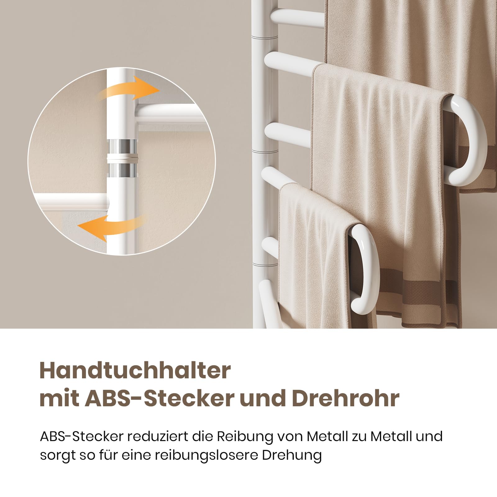 EMKE 180° Drehung Elektrischer Badheizkörper 78 x 43 cm, WiFi Smart Handtuchheizkörper Elektrisch, Handtuchtrockner Elektrisch Handtuchwärmer Badheizkörper Handtuchhalter Weiß 130W