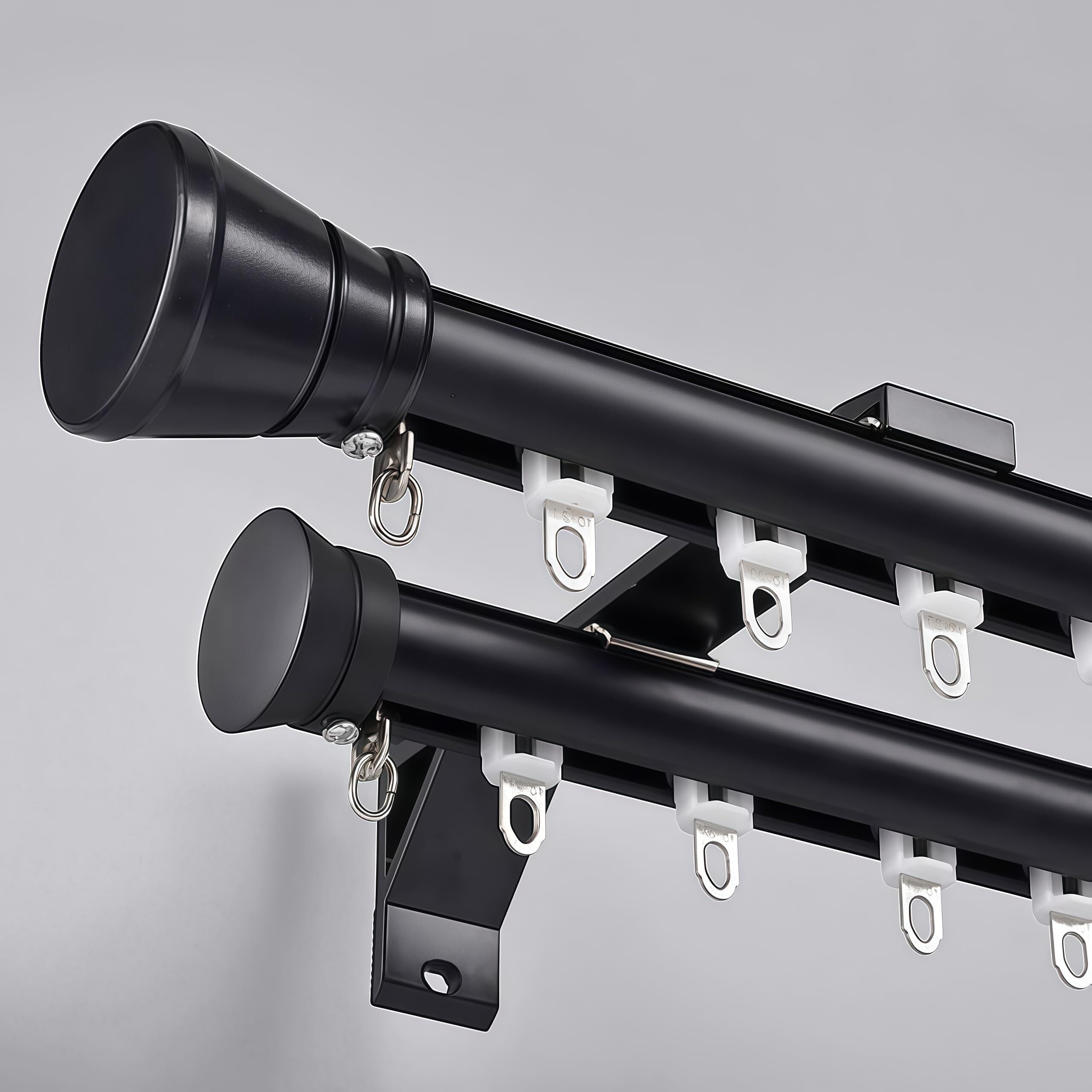 GLDYTVF HeavyDuty Double Track WallMounted Curtain Rod Silent Aluminum Sliding Rail for Room Divider 3.8m (12.5ft) Ideal for Living Room & Bedroom (Black)