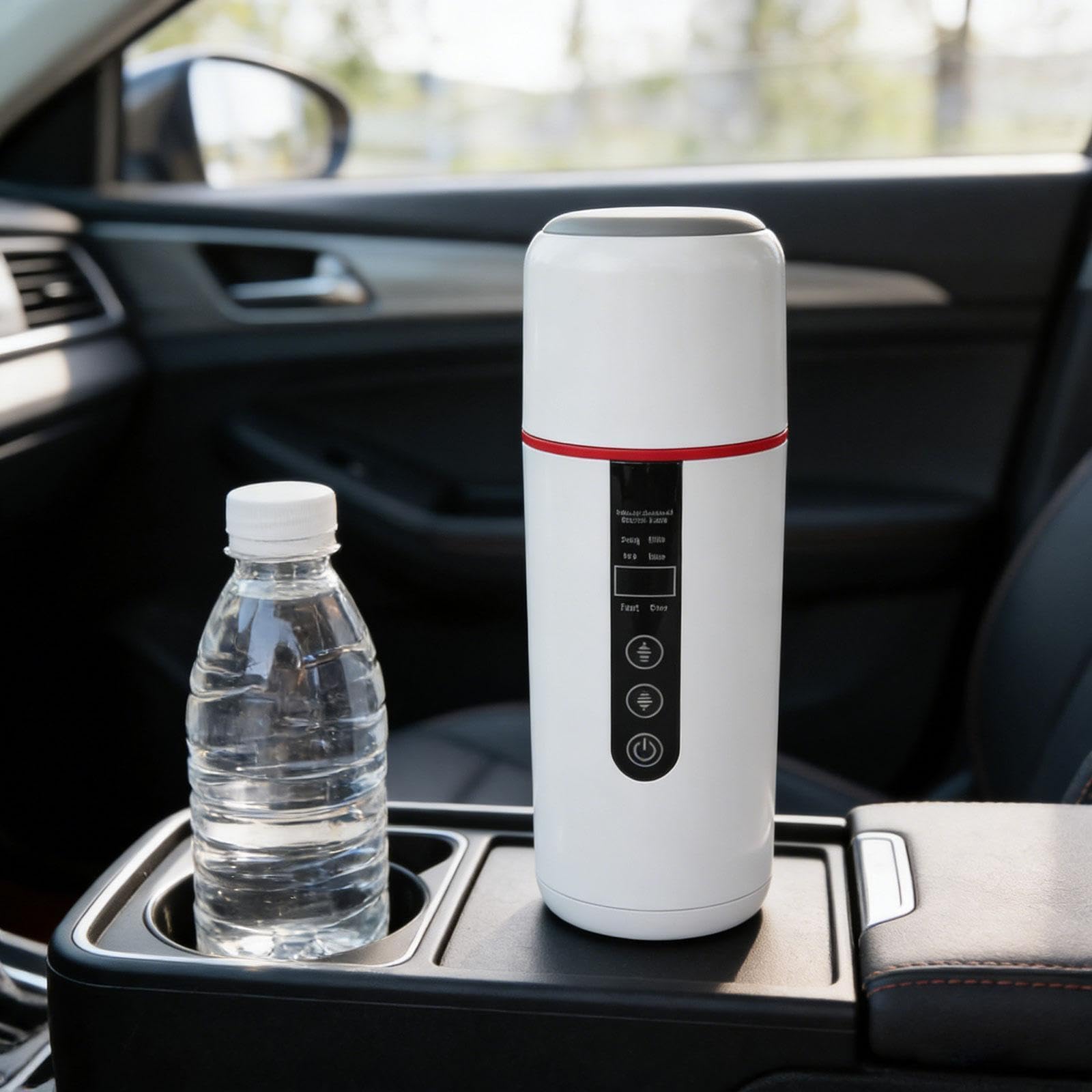 perfk Taza calefactora para coche, hervidor eléctrico para coche, a prueba de fugas, accesorios para automóviles, portátil, 12V 24V, taza de viaje universal, Blanco