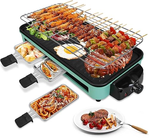 Parrilla eléctrica para interiores, parrilla de mesa Raclette 2 en 1 sin humo de 1500 W para cocina, barbacoa coreana con red de parrilla, placa