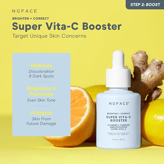 NuFACE Vita-C Brightening Face Serum - Vitamin C Serum for Dark Spots & Even Skin Tone + Niacinamide for Soothing Redness - Boosts Results of Microcurrent Treatments, Daily Skin Care (1oz)