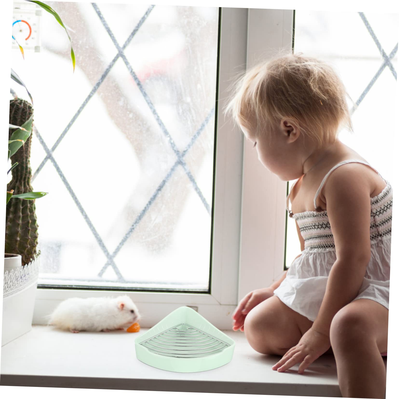 Happyyami Lettiera per Conigli in Ceramica Angolo Triangolare, Rivestimento Smaltato Interno ed Esterno, Previene Graffi alle Zampe, per Cucina e Bagno