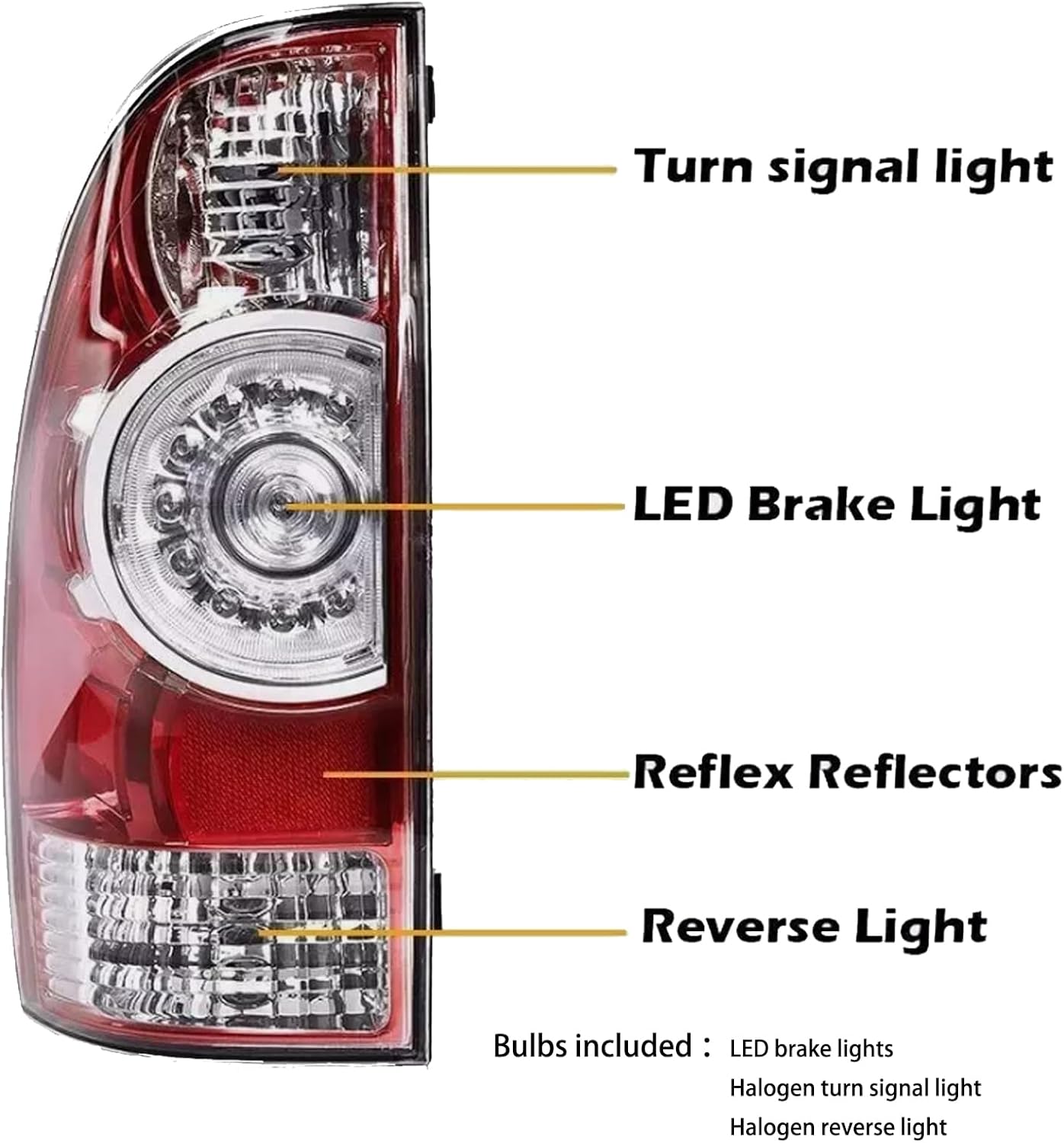 Rear Bumper Tail Lights Fit for 2005-2015 Toyota Tacoma LH+RH Replacement OE Style Red Brake Lights with Bulb and Harness Kit