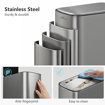 mVm Small Slim Bathroom Bin, 9L Stainless Steel Trash Can with Lid, Fingerprint-Proof Compact Waste Bin for Bathroom, Bedroom & Office (Grey, 9L)