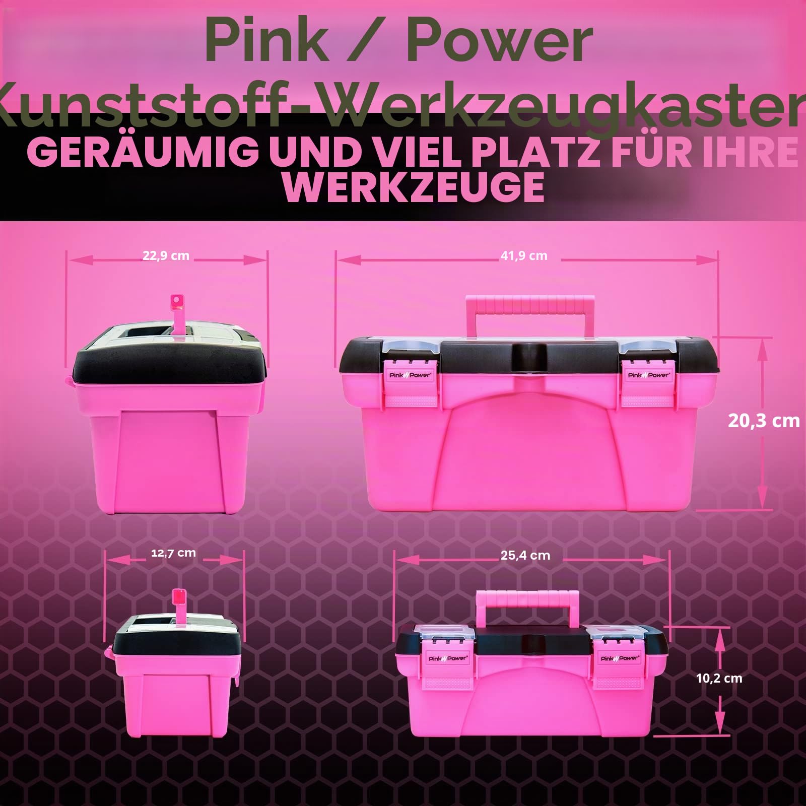 Pink Power Pinker Werkzeugkasten für Damen, Näh-, Kunst- und Handwerks-Organizer-Box, klein und groß, Kunststoff, mit Griff, Werkzeugaufbewahrung, tragbare Mini-Werkzeugkästen (2er-Pack)