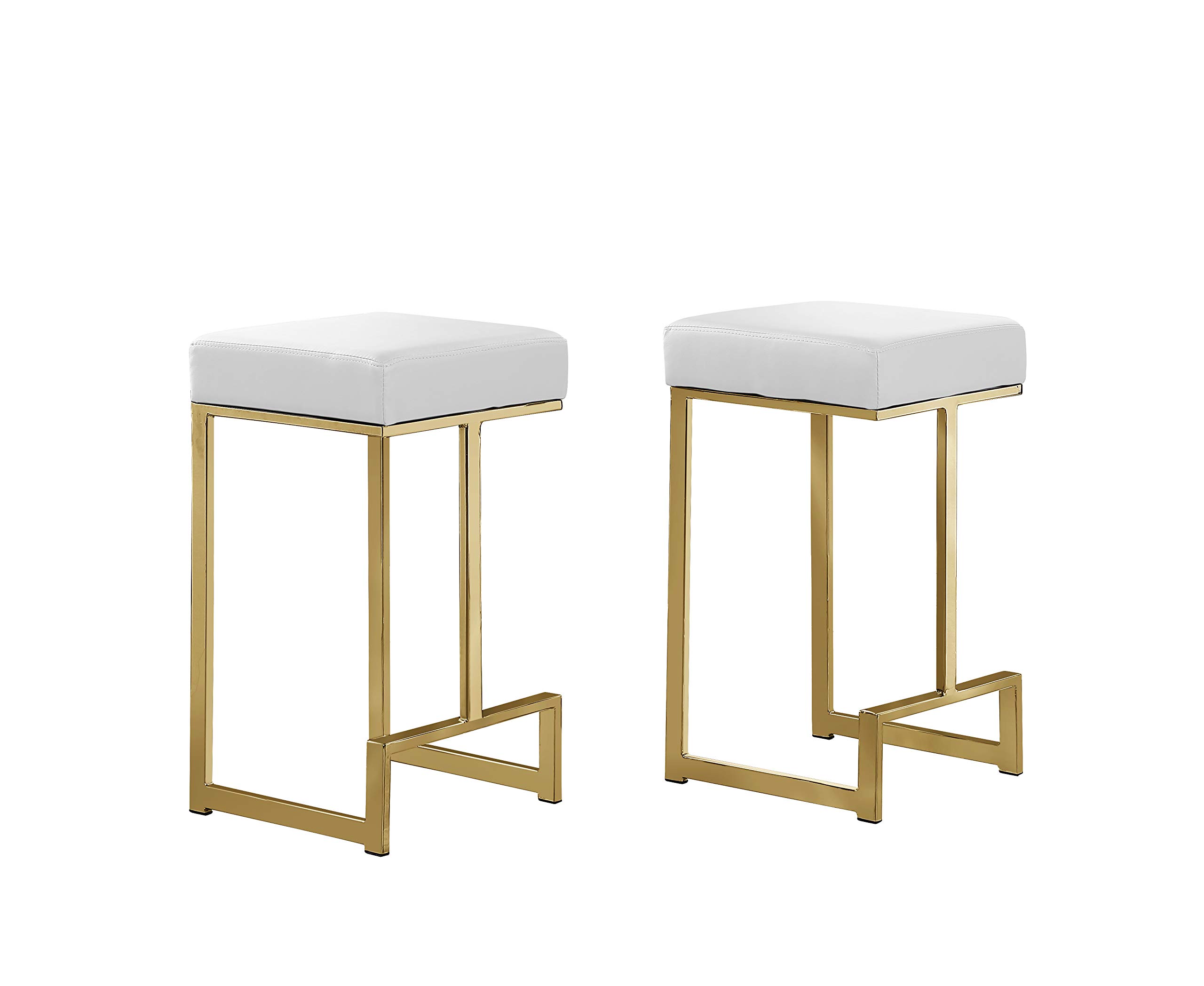 Best Master Furniture Dorrington Faux Leather Backless Counter Height Stool in White/Gold (Set of 2)