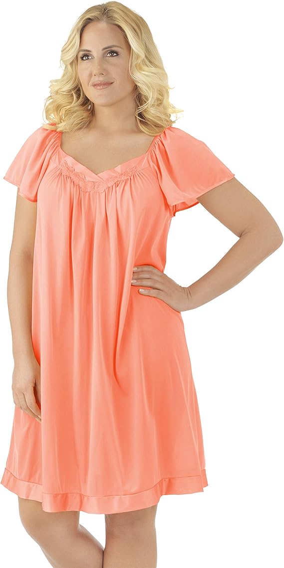 Exquisite Form Women's Coloratura Flutter Sleeve Short Gown Nightgown