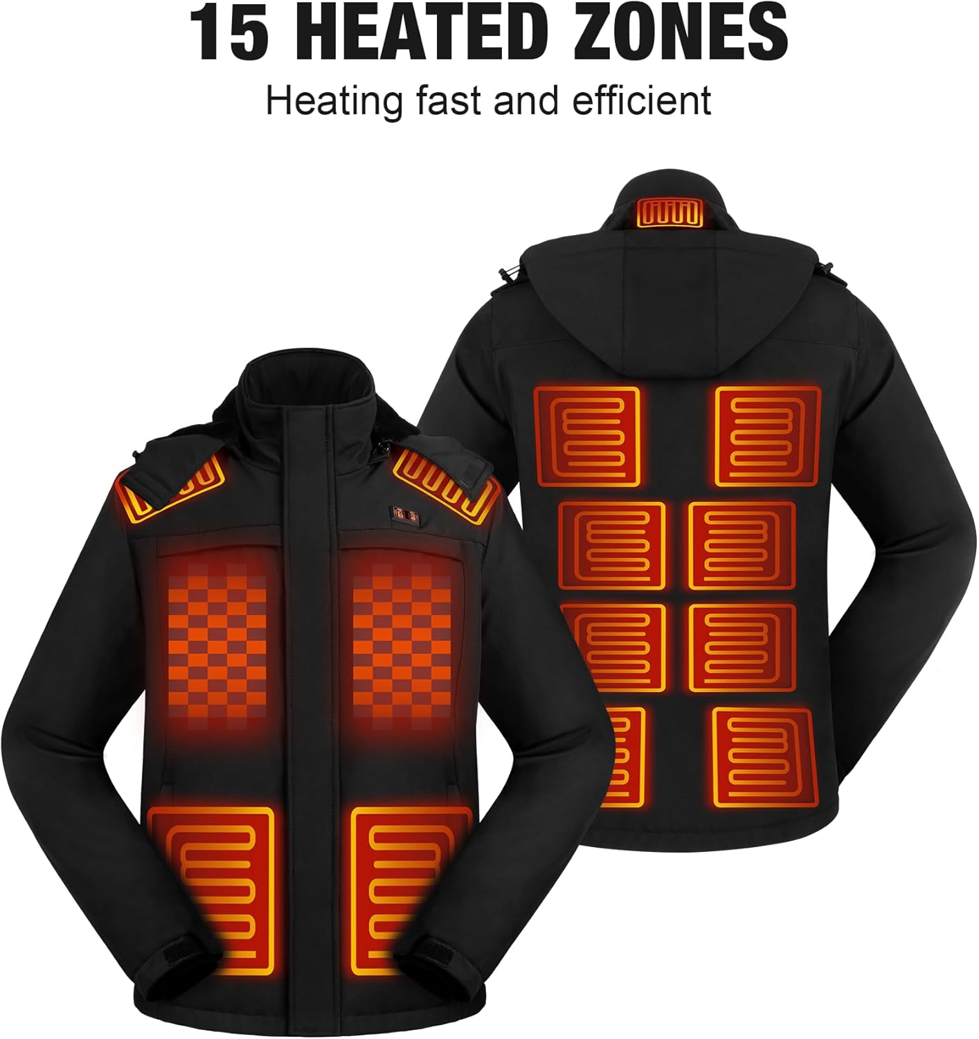 Heated Jacket for Men, Winter Outdoor Soft Electric Heating Coat with Detachable Hood, Mens Heated Jacket with 15 Heat Zones - Image 4