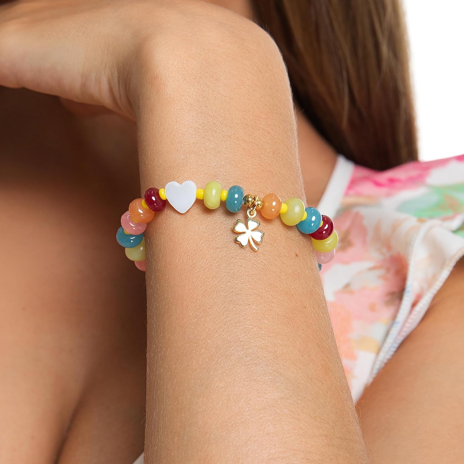 Boho Beaded Gemstone Bracelet for Women Colorful Beaded 14K Gold Charm Natural Stone Summer Beach Handmade Jewelry Gift - Image 3