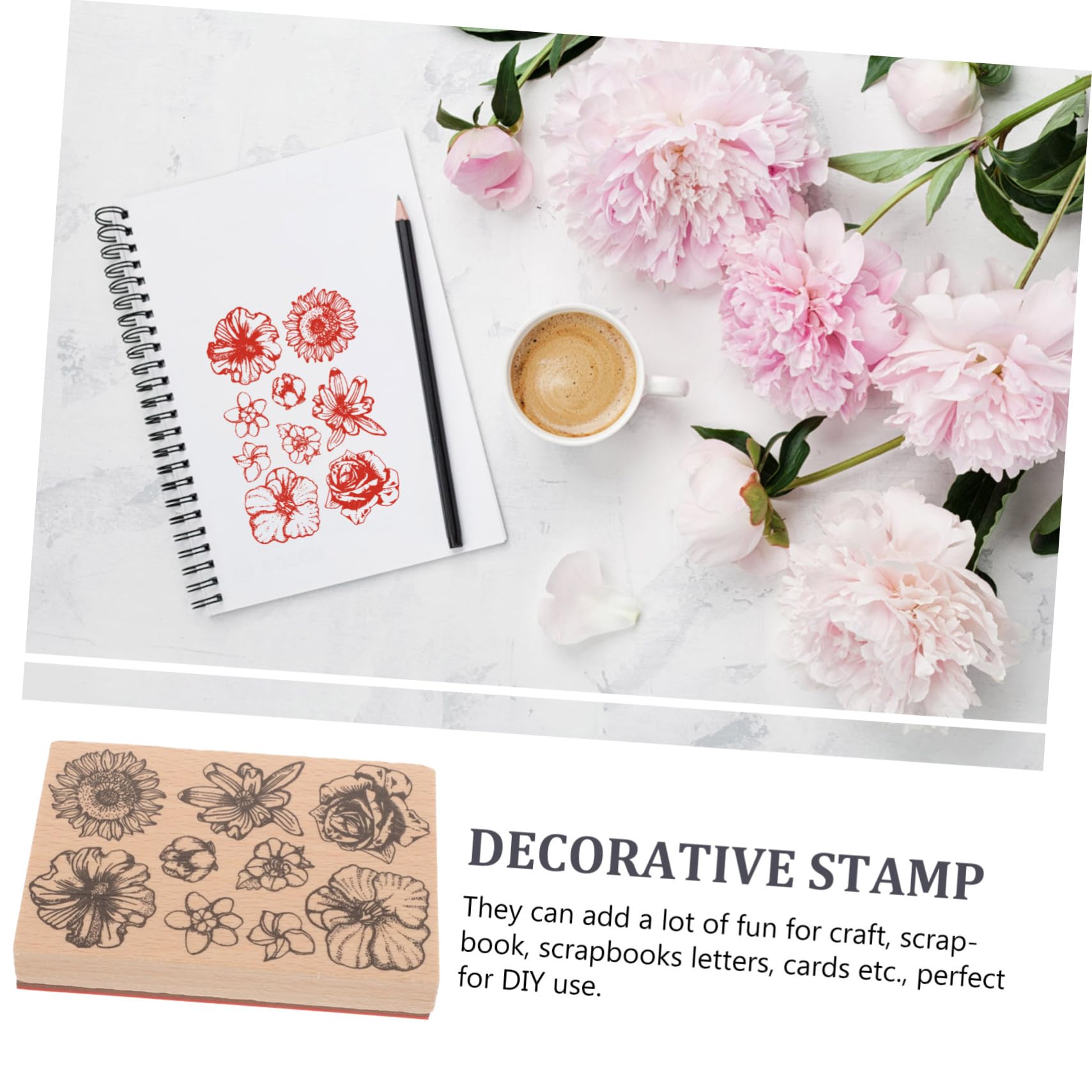 TEHAUX 5pezzi Timbro Legno Decorativo Per Scrapbooking Di Timbri Floreali Per Fai Da Te Per Creare Biglietti e Decorare Diari Compatte e Design Elegante