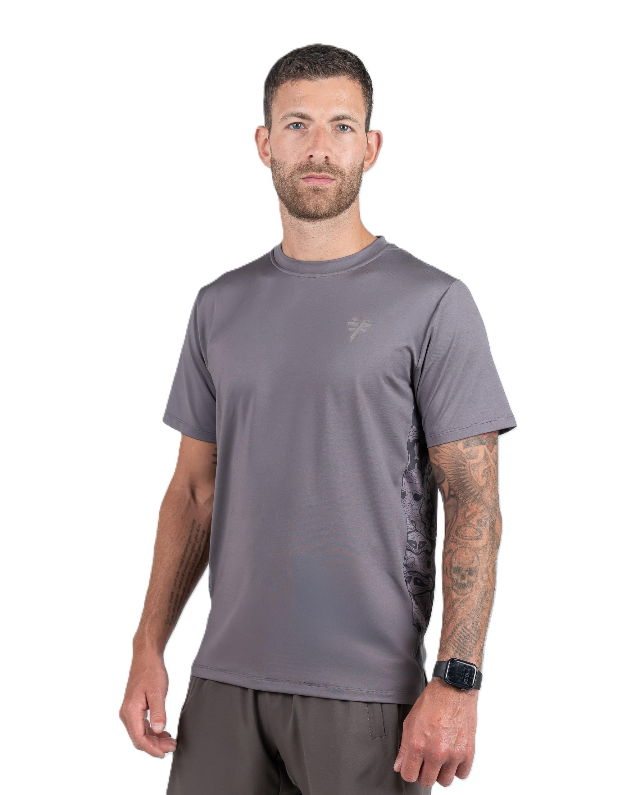 Fallain Athletic T-Shirt, Two-Tone, Performance Fit, Training, Crew Neck, Adult, 86% Polyester/14% Elastane (UK, Alpha, L, Regular, Regular, Grey)