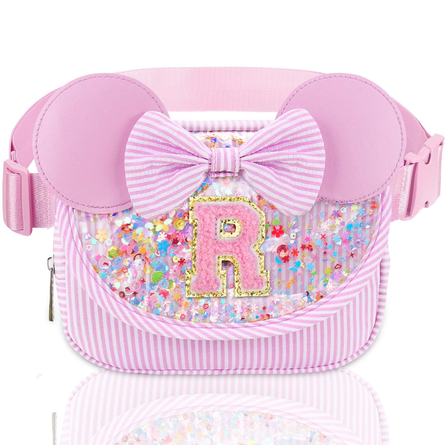 Initial Fanny Pack for Girls - Belt Bag for Teens Kid Teen Girl Kid Birthday Gift Stripe Pink R
