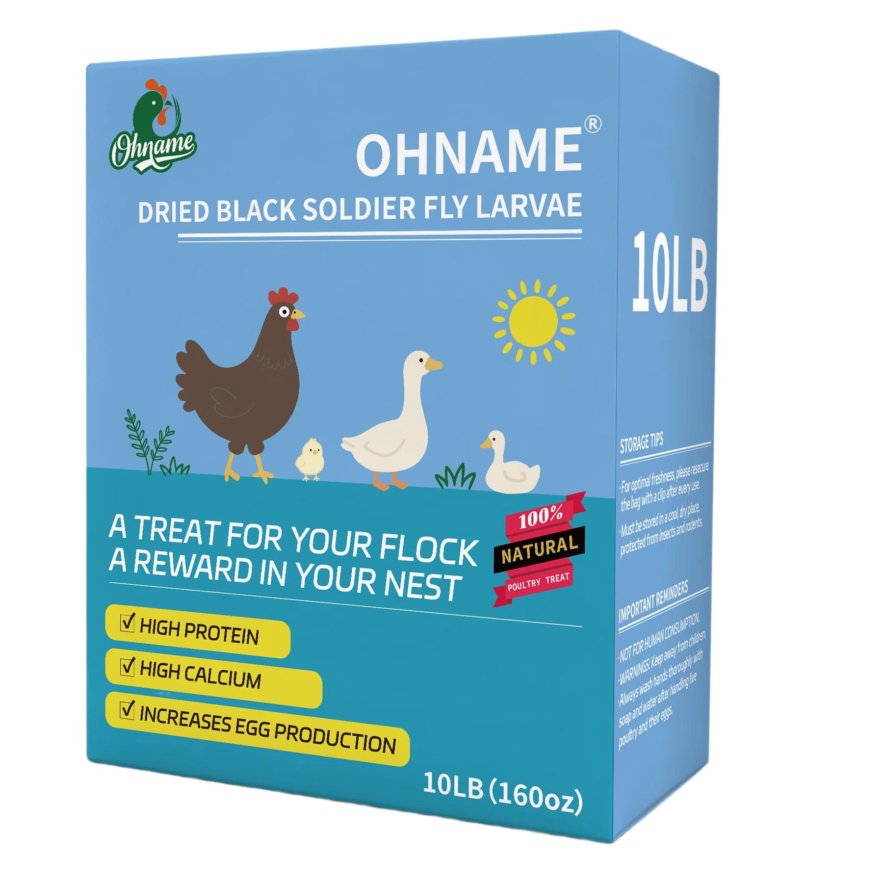 OHNAME 10LB Dried Black Soldier Fly Larvae for Chickens | Factory Direct-No Middle Man, 4% Calcium for Strong Eggshells, 43%