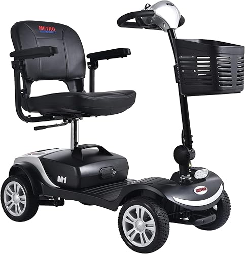 Scooter de movilidad de 4 ruedas, dispositivo de silla de ruedas eléctrica, móvil compacto y resistente para viajes, adultos, ancianos, batería