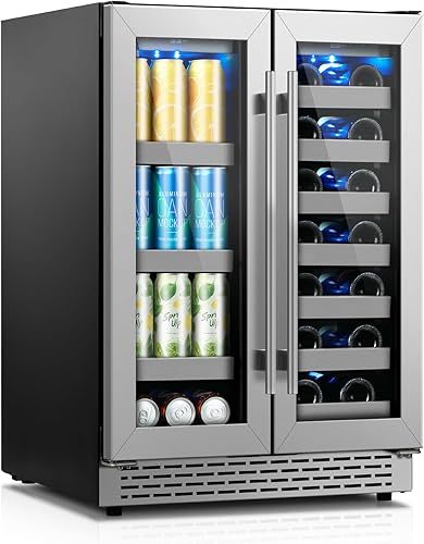 Miniatura 10 de Refrigerador de bebidas de 24 pulgadas, 30 botellas y 82 latas, refrigerador de bebidas de doble zona integrado o independiente con puerta de vidrio