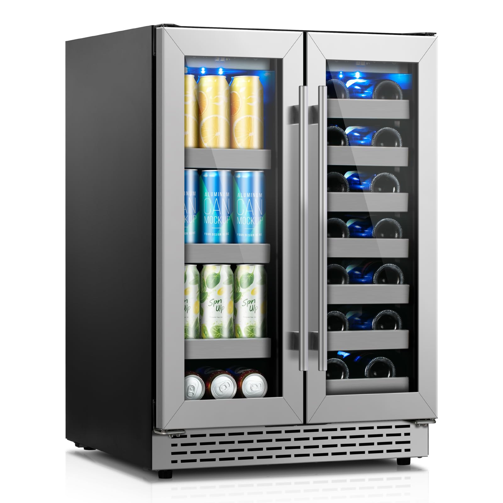 Friduo 24 inch Wine and Beverage Refrigerator, Upgraded Dual Zone Wine Cooler Refrigerator with Glass Door, 20 Bottles and 88 Cans Beverage Fridge Under Counter or Freestanding for Beer Soda Bar on Fridge.com