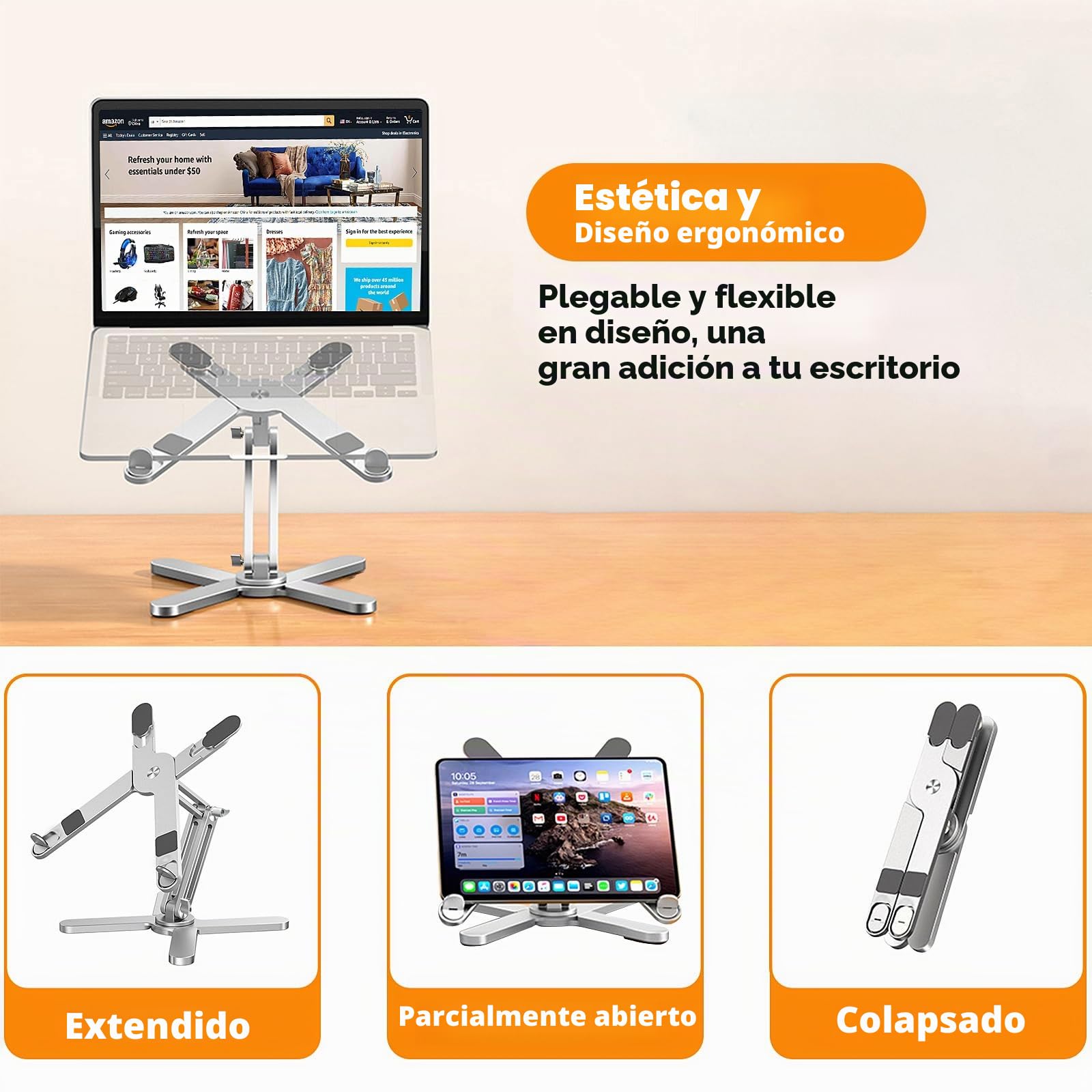 Moallia Soporte para portátil con base giratoria de 360 grados, soporte de metal para escritorio y trabajo colaborativo, totalmente plegable para un fácil almacenamiento, se adapta a todos los MacBook