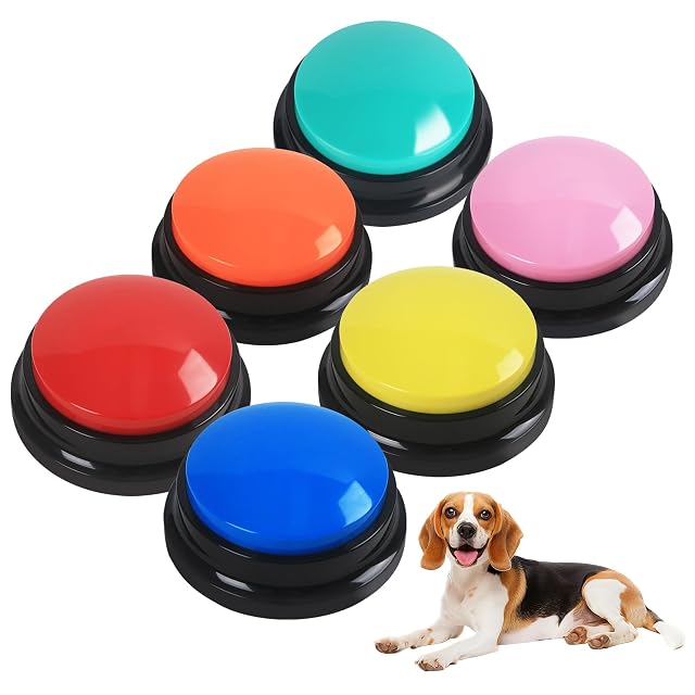 LIAILA 6 Piezas Botones Perros Comunicación, Pulsador Buzzer con Grabación de Voz de 30 Segundos