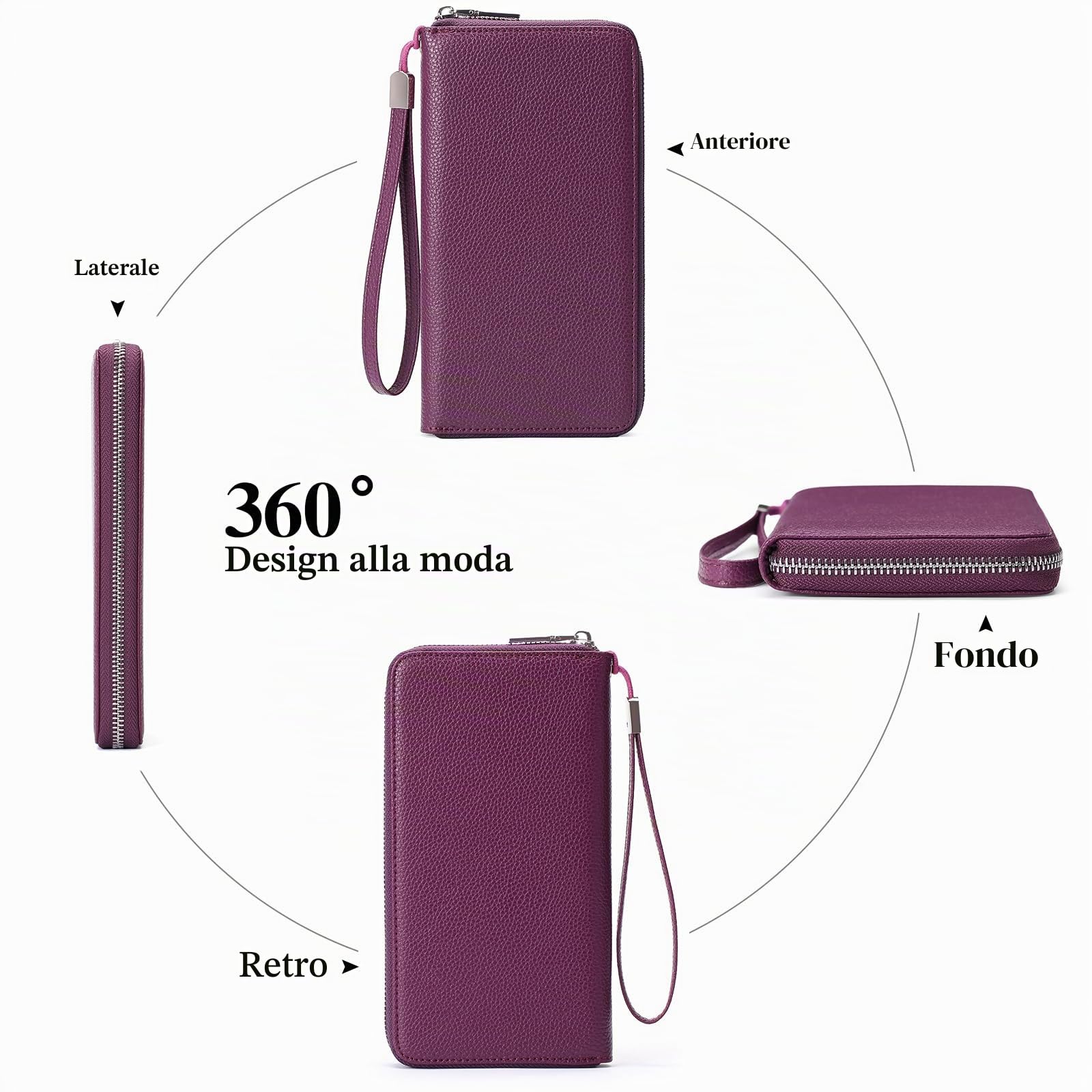 GAEKEAO Portafoglio Donna Grande in Pelle con Blocco RFID, Portamonete con Chiusura a Cerniera, Borsellino Idee Regalo
