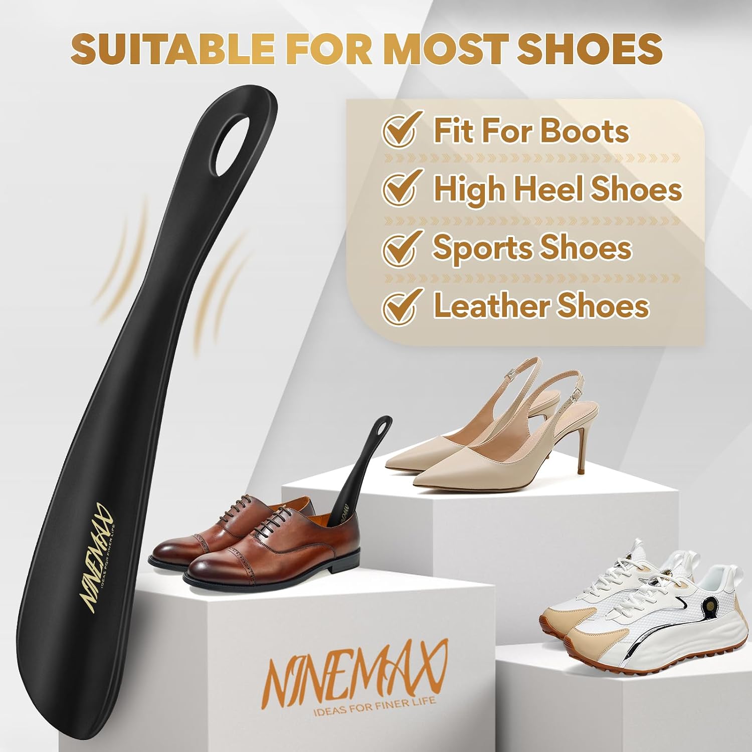 NINEMAX Shoe Horn, 7.5 Inch Portable Travel Shoehorn for Seniors (2Pcs)