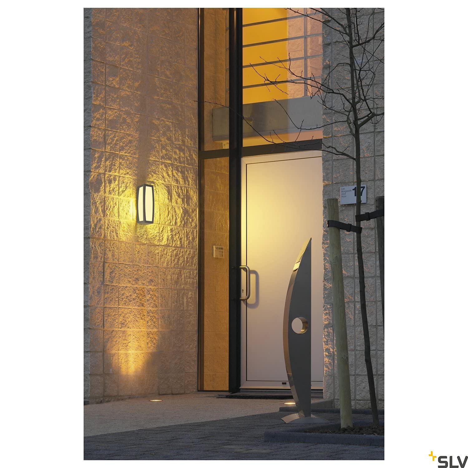SLV Wandlampe MERIDIAN BOX mit Bewegungsmelder | für die effektvolle Außenbeleuchtung von Wänden und Hauseingang | LED Strahler, Wandleuchte, Aussenleuchte, Gartenlampe, Wegeleuchte | E27, 25W max,