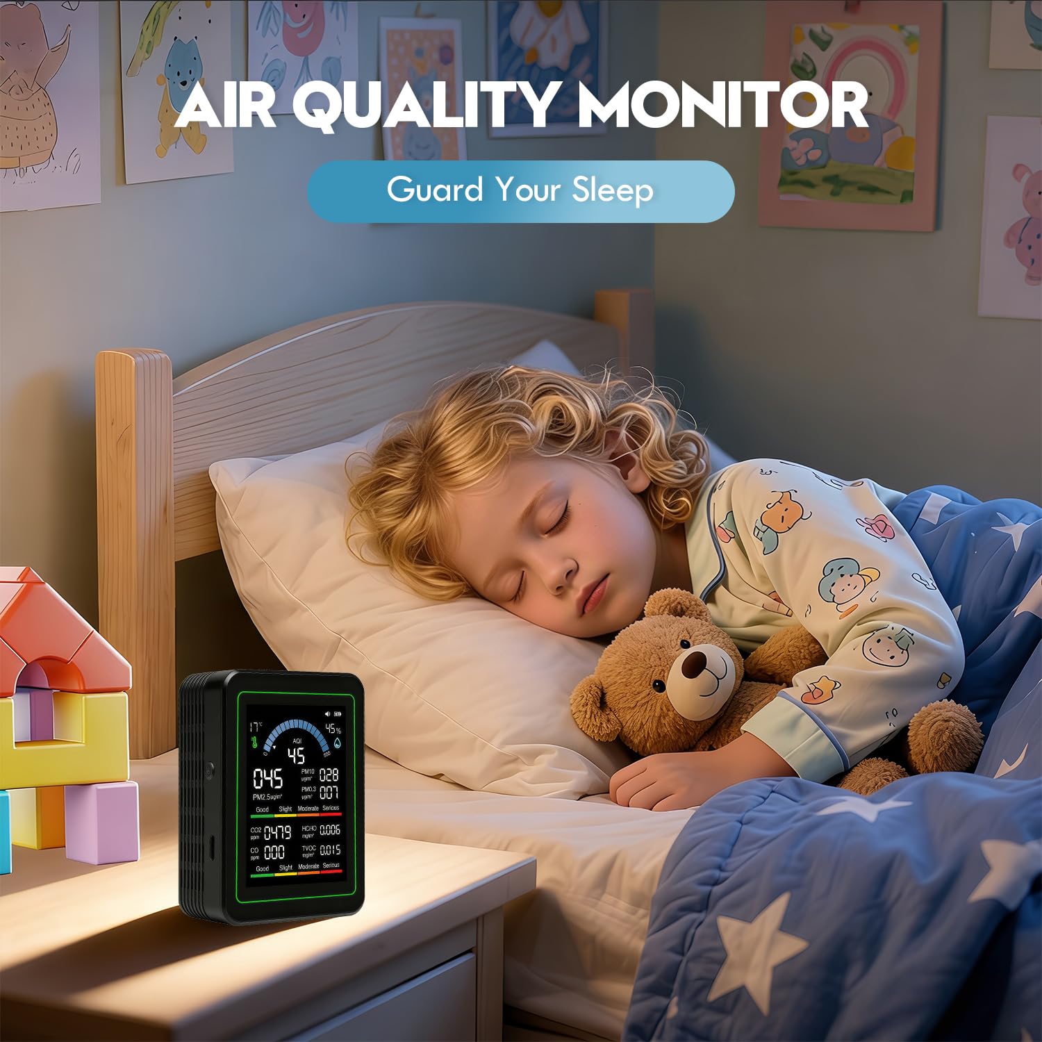10 in 1 Indoor Air Quality Monitor, Portable Smartair air Quality Tester, Portable Real-Time Detector, with AQI,Fit for Home Cars Hotel Plants and Pets(Black)