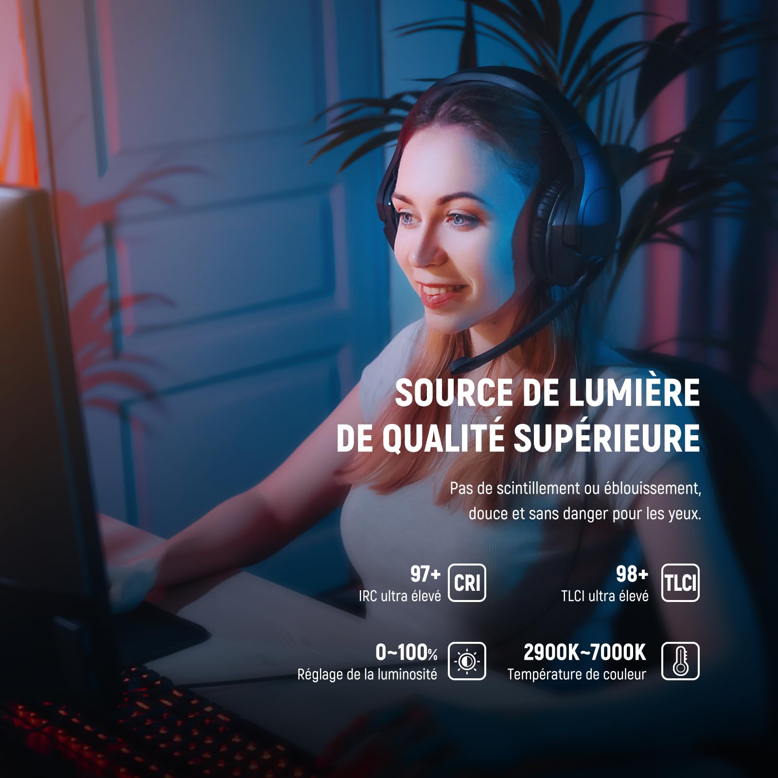 NEEWER GL1 Pro 15,5" Key Light Streaming Éclairage Panneau avec APP Contrôle 2,4G pour PC/Mac iOS/Android Lumière LED 2800Lumens Fixation de Bureau Compatible avec Elgato Stream Deck Gaming Photo,Zoom