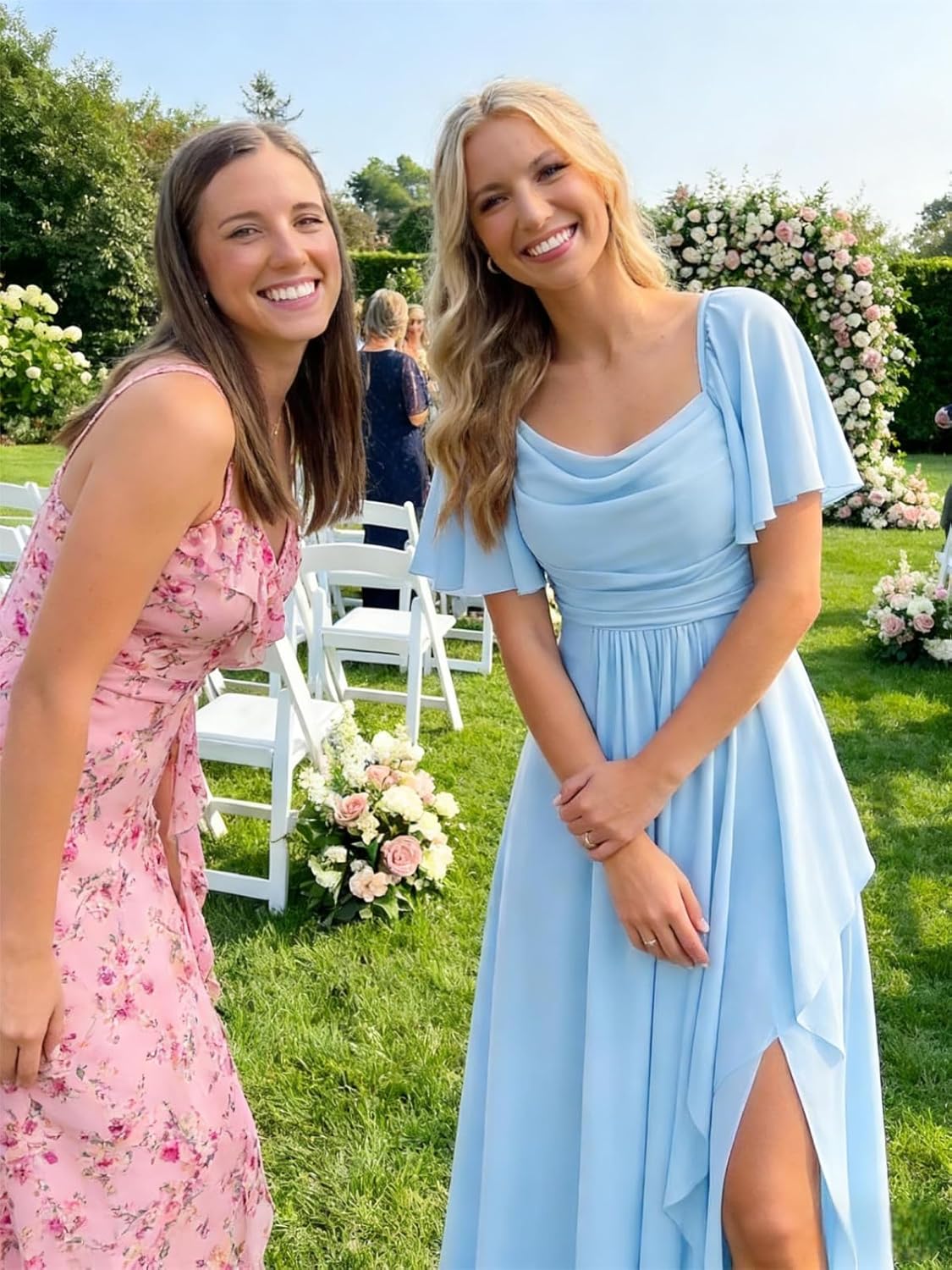 Women's Chiffon Bridesmaid Dresses for Women with Sleeves Split A Line Formal Dress with Pockets AS014 - Image 4