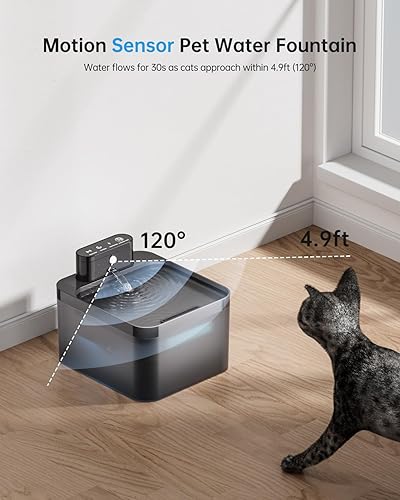 Miniatura 4 de Fuente de agua para gatos con pilas, fuente de agua inalámbrica para mascotas para gatos en interiores, sensor de movimiento de 74 oz2.2 L, fuente