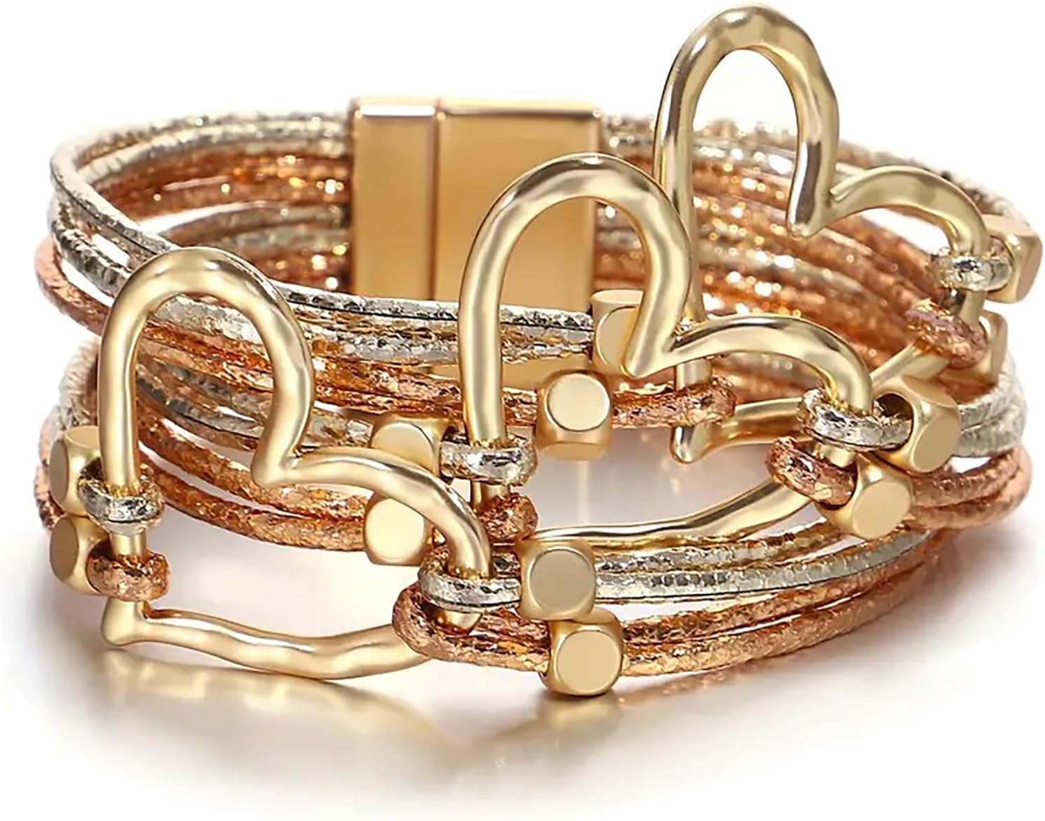 Leather Wrap Bracelets for Women, Boho Leopard Multi-Layer Crystal Beads Cuff Bracelet Jewelry