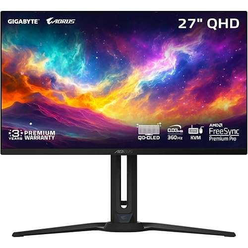 GIGABYTE - AORUS FO27Q3-27 QD OLED Gaming Monitor - QHD 2560x1440-360Hz - 0.03ms GTG - AMD FreeSync Premium Pro - Type C KVM - HDMI, DP, Type C - Height Adjustable - Black