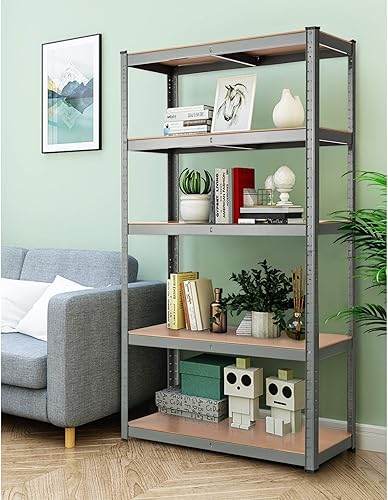 Miniatura 2 de Tangkula Estantes de almacenamiento de metal industrial de 5 niveles, acero resistente, montaje sin tornillos, 36 pulgadas de largo x 16 pulgadas de