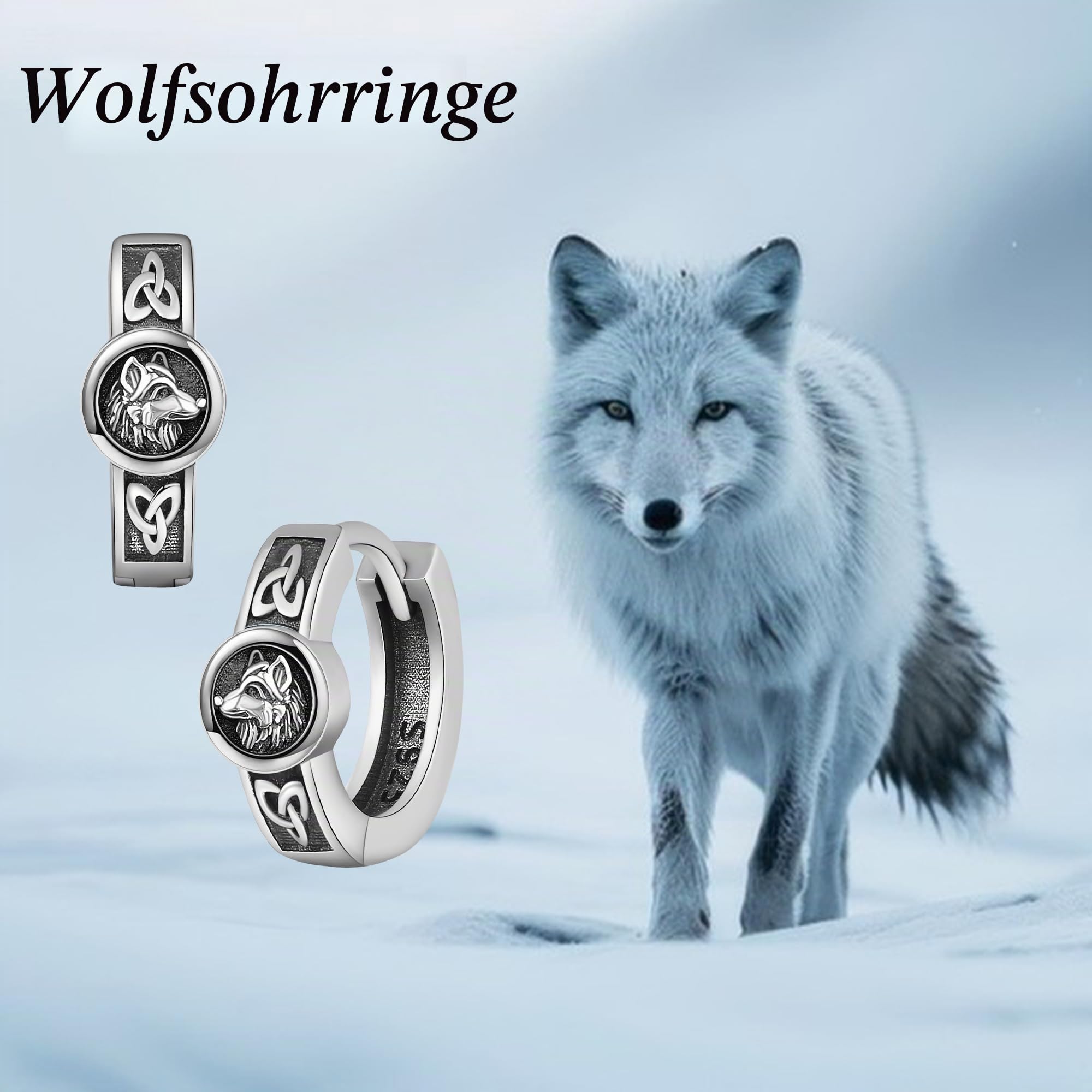 Wolf Ohrringe Sterling Silber Viking Creolen Ohrringe Keltischer Knoten Schmuck Geschenke für Männer Frauen
