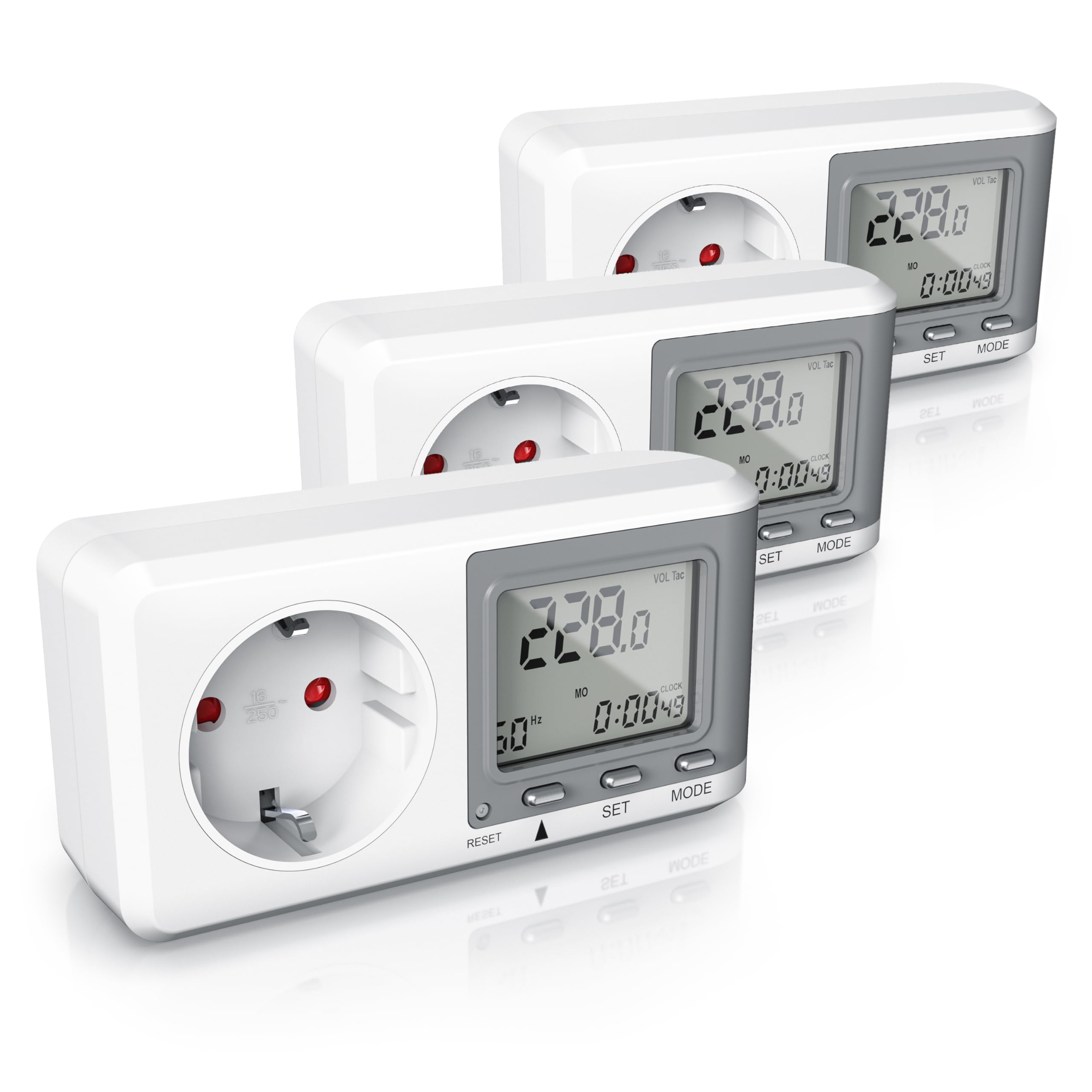 CSL - 3x Stromzähler für Steckdose, Energiekostenmessgerät, Strommessgerät mit erhöhtem Berührungsschutz, Stromverbrauchsmesser 3680W, Energiemessgerät