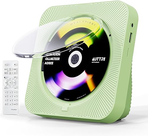 ZYOKATA Reproductor de CD portátil Bluetooth 5.1 reproductor de CD de escritorio con altavoces de sonido de alta fidelidad, control remoto, cubierta