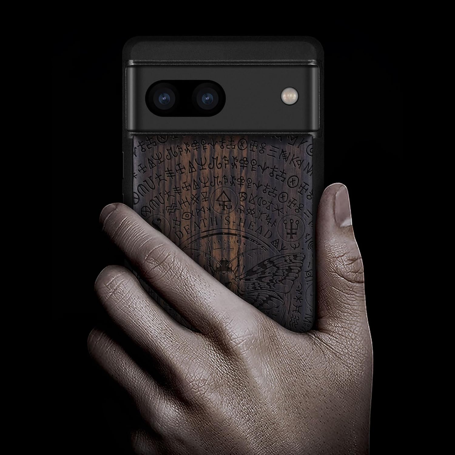 Carveit Wood Case for Pixel 8a Case [Natural Wood & Black Soft TPU] Shockproof Protective Unique Wooden Cover Compatible with Google Pixel 8a (Enigmatic Butterfly-Blackwood)