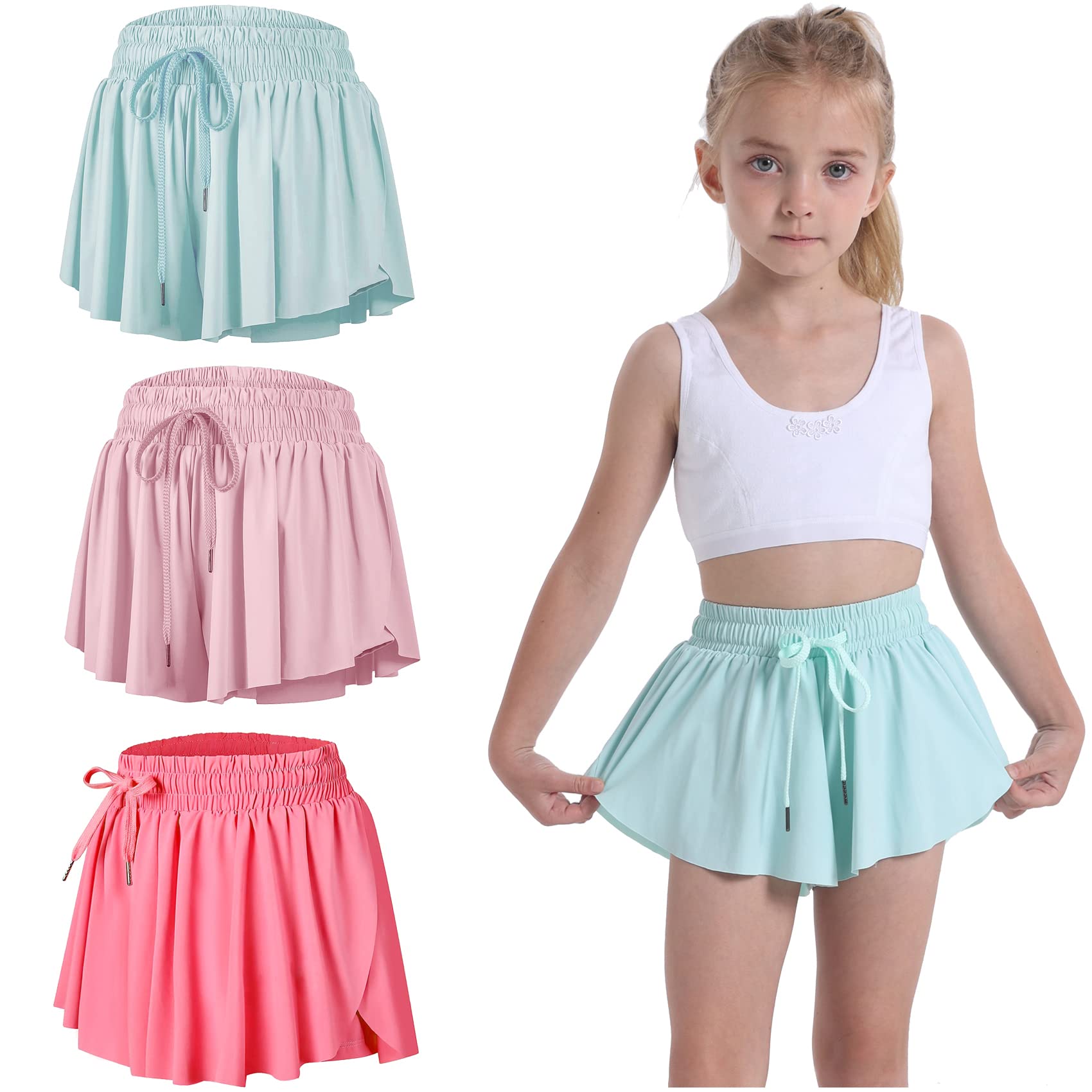 3 Pack Butterfly Flowy Shorts Skirts for Girls Tennis Cheer Stuff Athletic Preppy Running Sports Skirt for Teen Girls