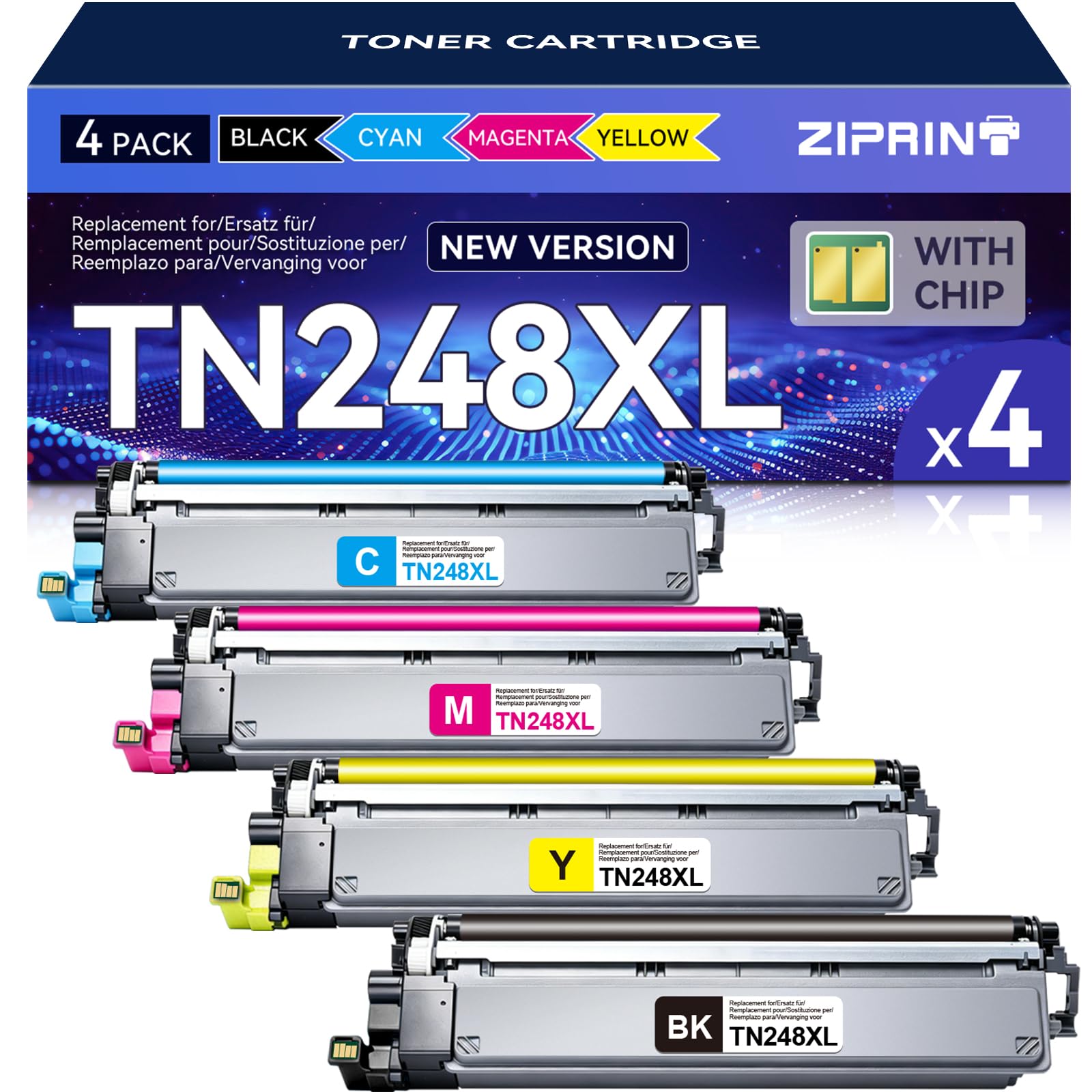 TN248XL TN-248XL TN248 TN-248 Toner con MFC-L3740CDWE DCP-L3560CDW 4-Pack | Compatibile con Brother MFC-L3740CDW MFC-L3760CDW DCP-L3560CDW DCP-L3520CDWE HL-L3220CWE HL-L3240CDW TN-248CMYK TN-248VAL