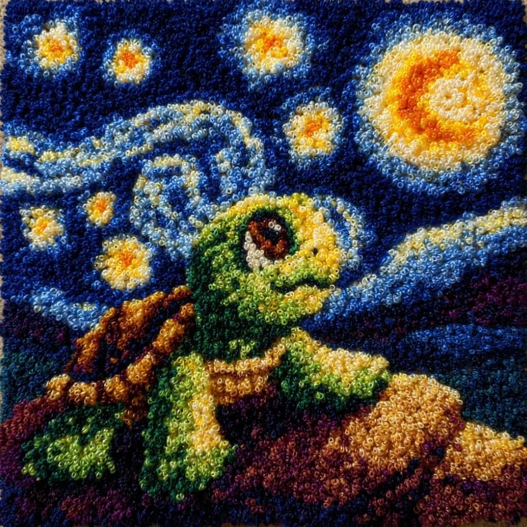 WallustrioaW Latch Hook Pillow Case Kits,Turtle 17X17 Inch Latch Hook Cushion Cover Kit,Knitting Kits Cushion for Adults Rug Making Kit for Starters