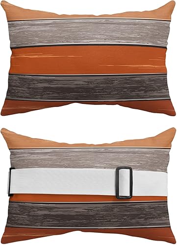 Miniatura 2 de Paquete de 4 fundas de almohada lumbares de madera rústica de granero color naranja degradado, juego de fundas de almohada impermeables para