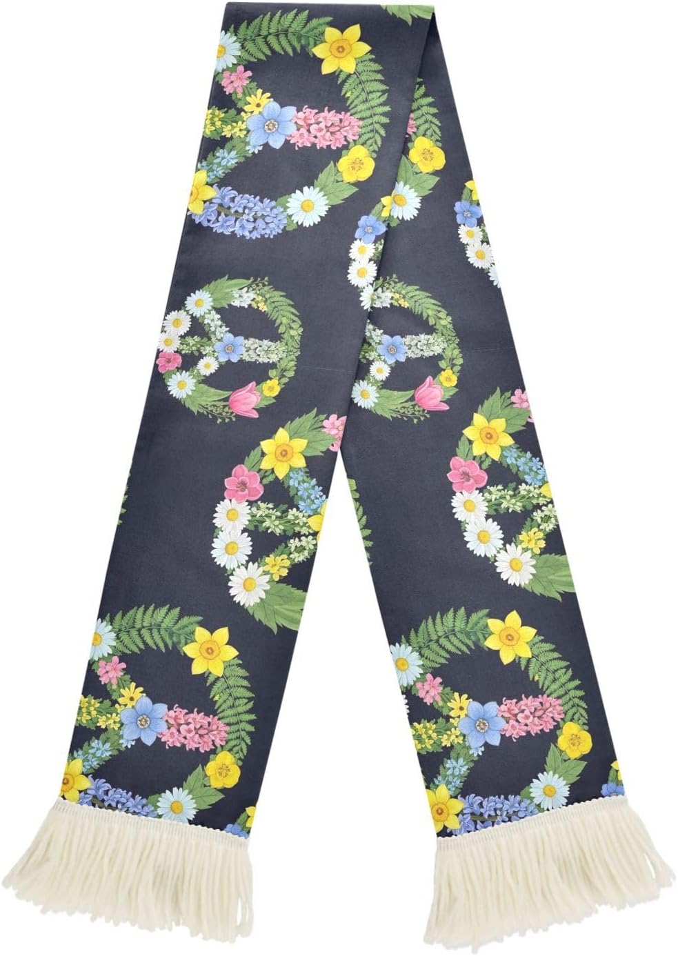 CHIFIGNO Peace Flower Black Sports Fan Scarf White, Soft Polyester Soccer Scarf, Quick Dry Sweat Towel, Game Day Banner, Match Cheer Accessory