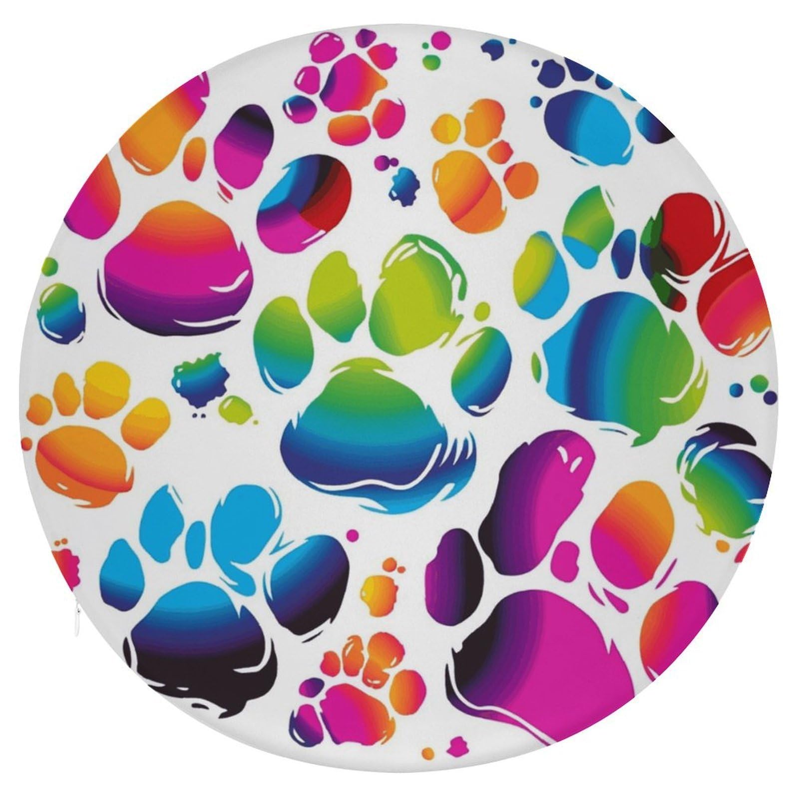 LZQPOEAS Colorful Dog Paw Print Round Chair Cushion 15 Inch, Detachable Memory Foam Seat Cushion,Circle Stool Cushion, Soft Round Chair Pad with Removable Cover